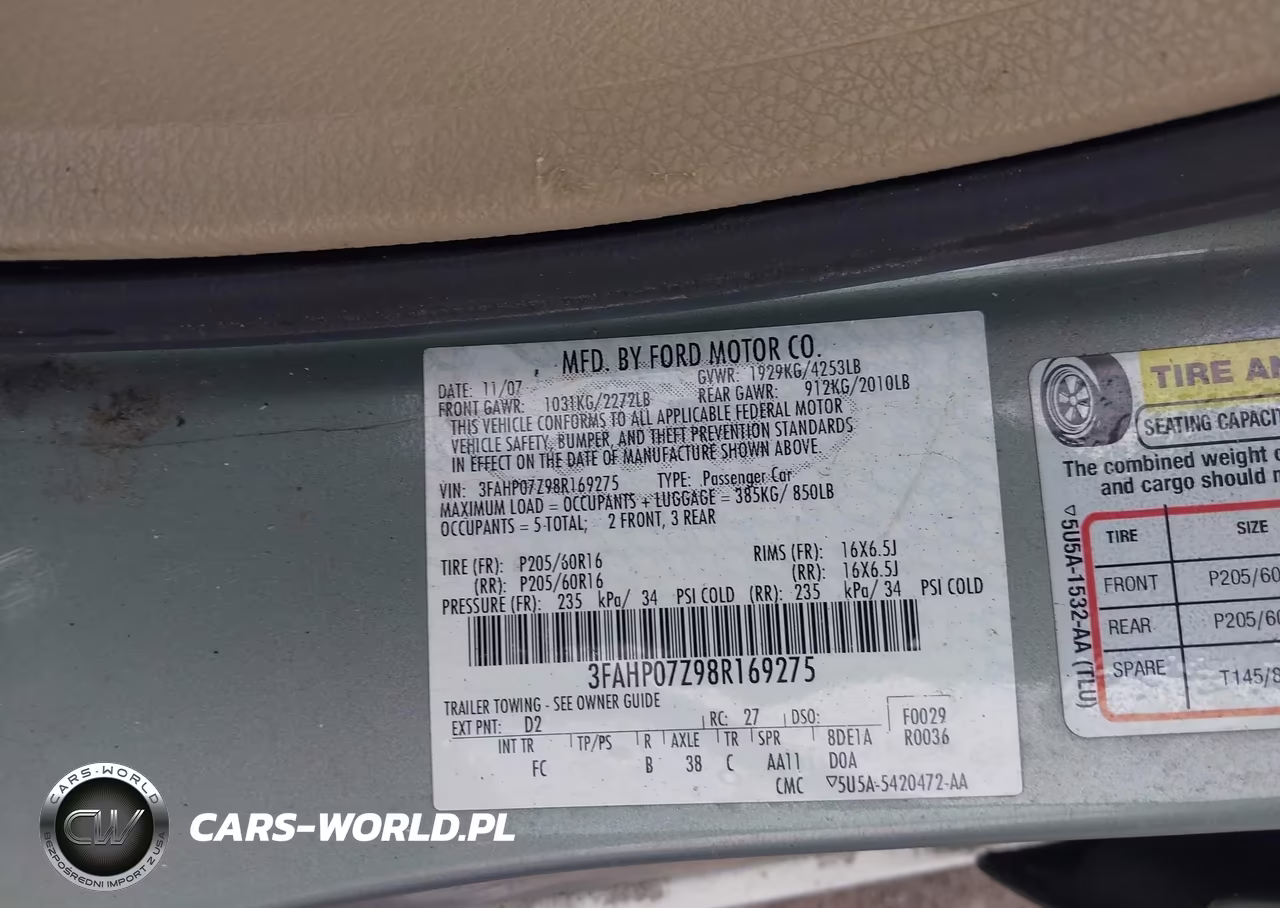 2008 Ford Fusion Se VIN:3FAHP07Z98R169275 - 9