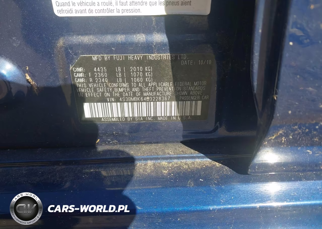 2011 Subaru Legacy 2.5I Limited VIN:4S3BMBK64B3228367 - 9