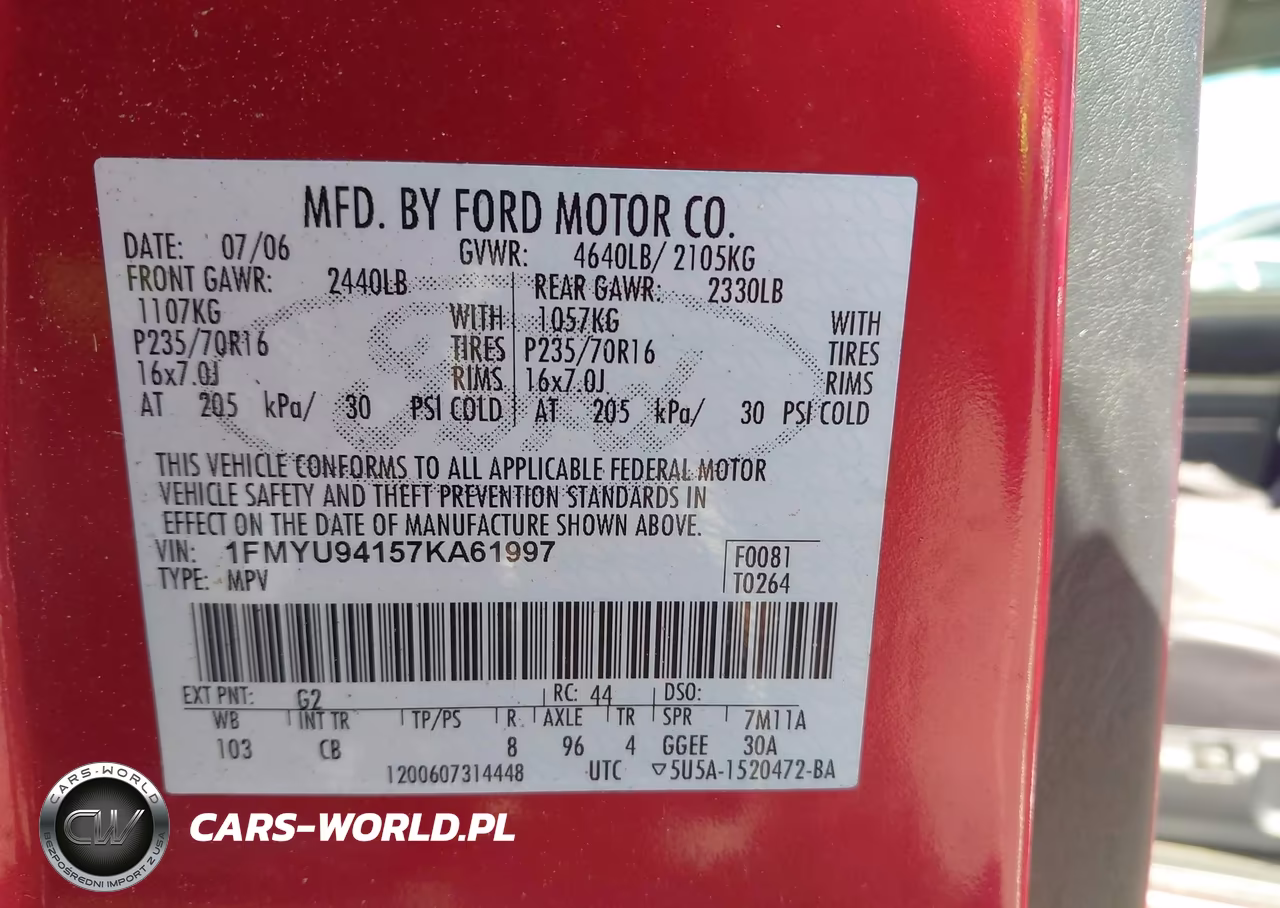 2007 Ford Escape Limited VIN:1FMYU94157KA61997 - 9