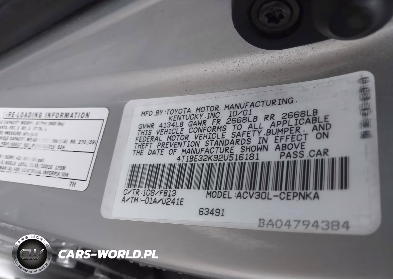 2002 Toyota Camry Le VIN:4T1BE32K92U516181 - 9