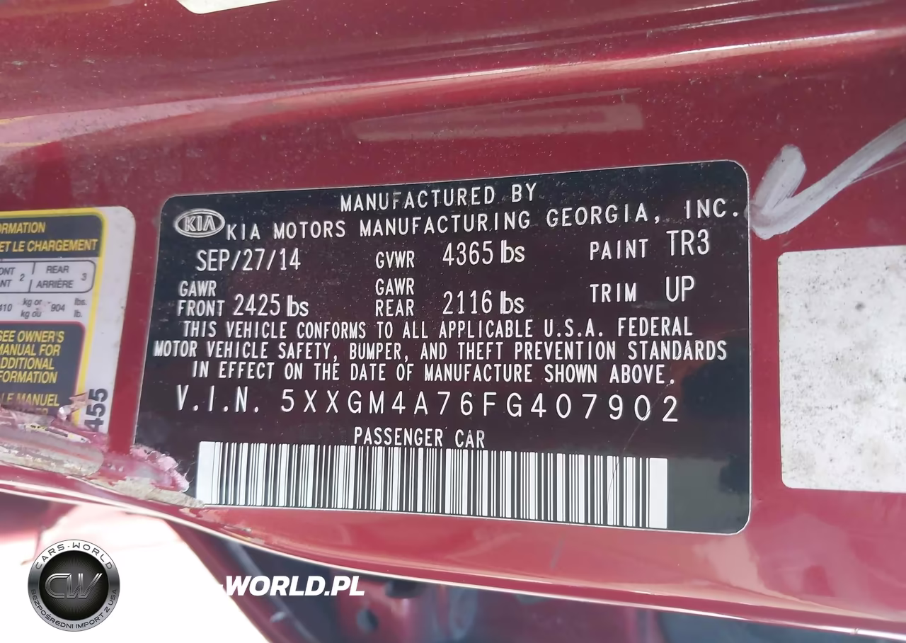 2015 Kia Optima Lx VIN:5XXGM4A76FG407902 - 9