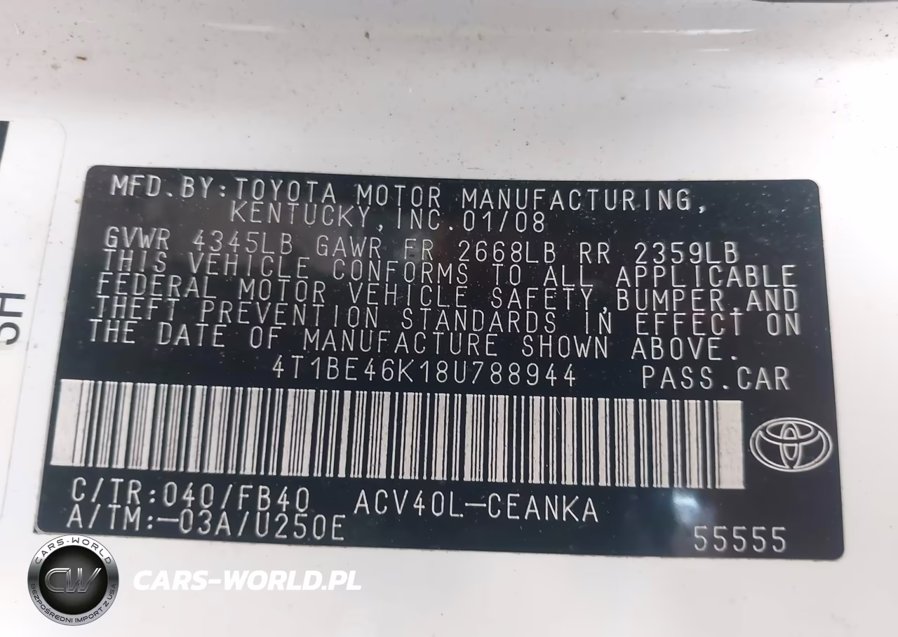 2008 Toyota Camry Le VIN:4T1BE46K18U788944 - 9
