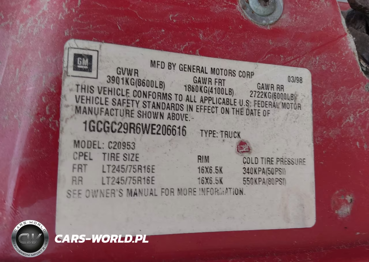 1998 Chevrolet C2500 Fleetside VIN:1GCGC29R6WE206616 - 9
