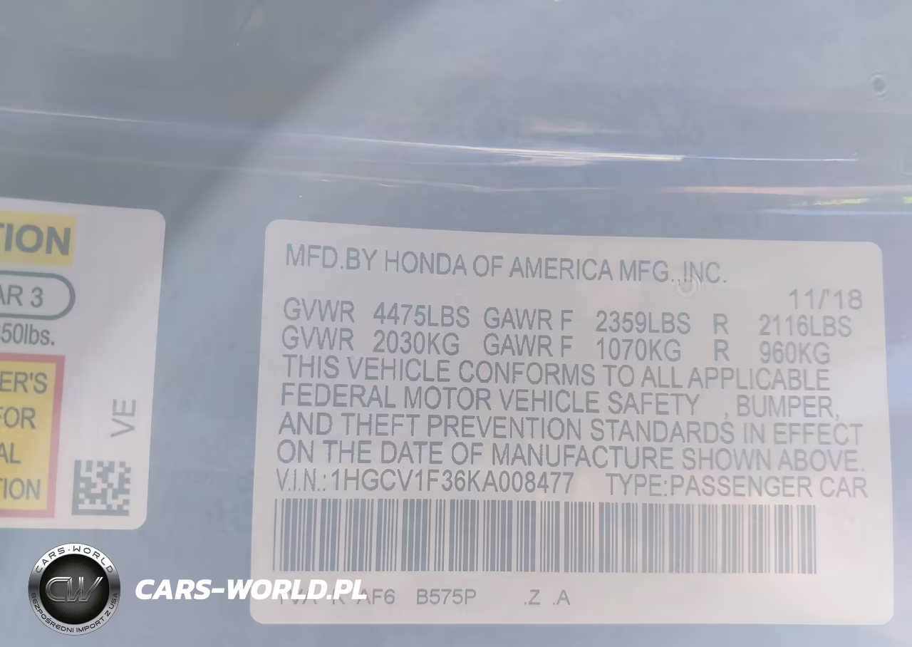 2019 Honda Accord Sport VIN:1HGCV1F36KA008477 - 9