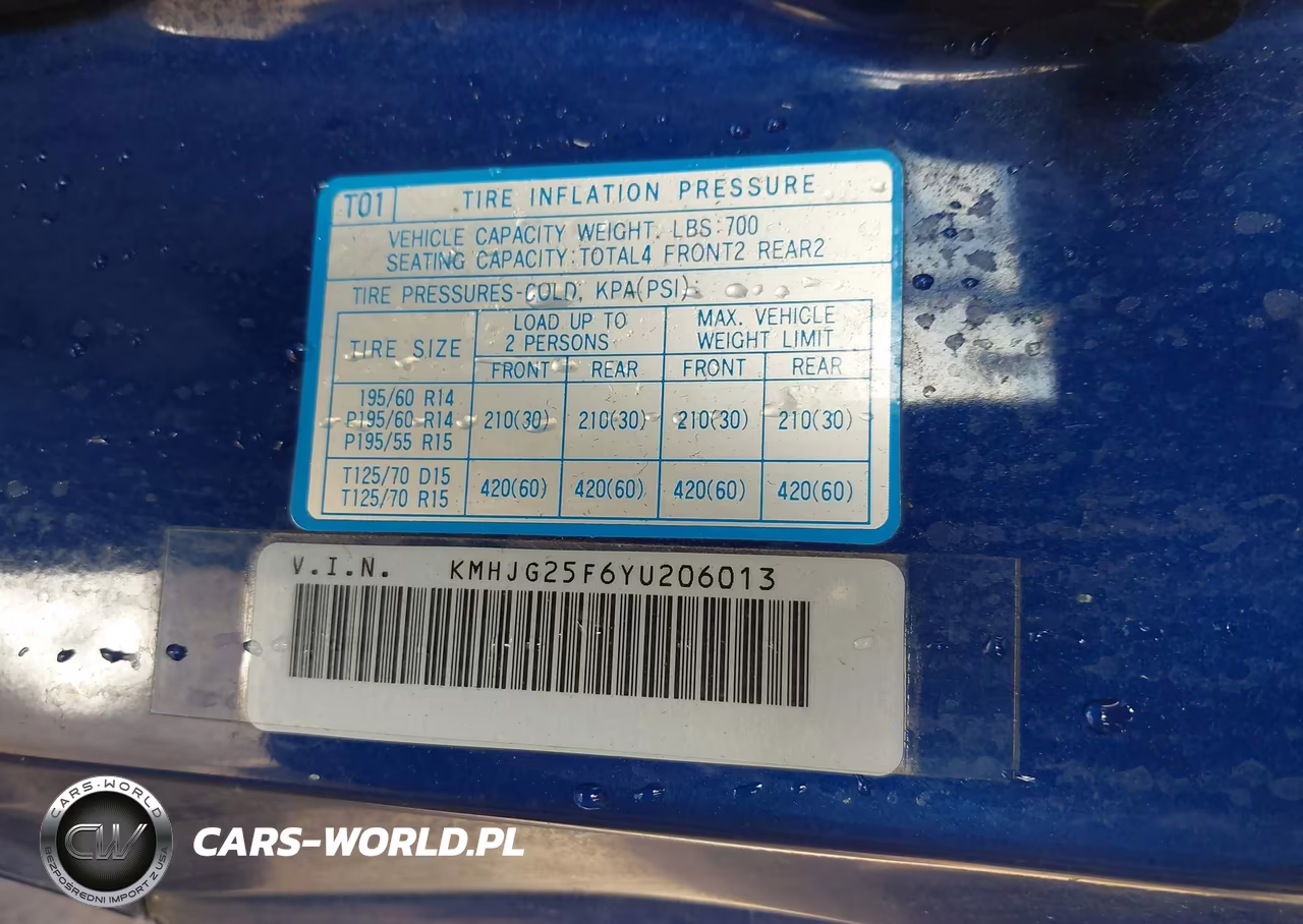 2000 Hyundai Tiburon Base Pkg 1, 2 5-Base Pkg 3 4 VIN:KMHJG25F6YU206013 - 9