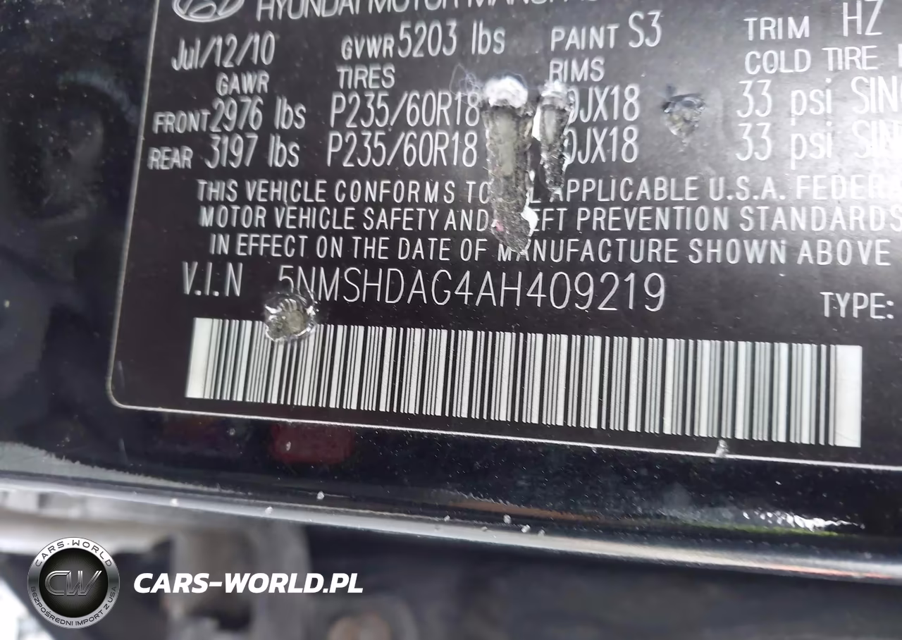 2010 Hyundai Santa Fe Se VIN:5NMSHDAG4AH409219 - 9