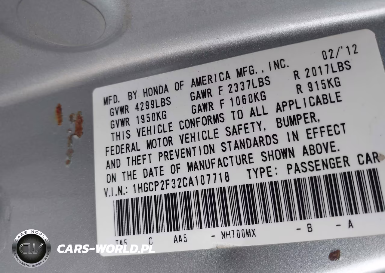 2012 Honda Accord 2.4 Lx VIN:1HGCP2F32CA107718 - 9