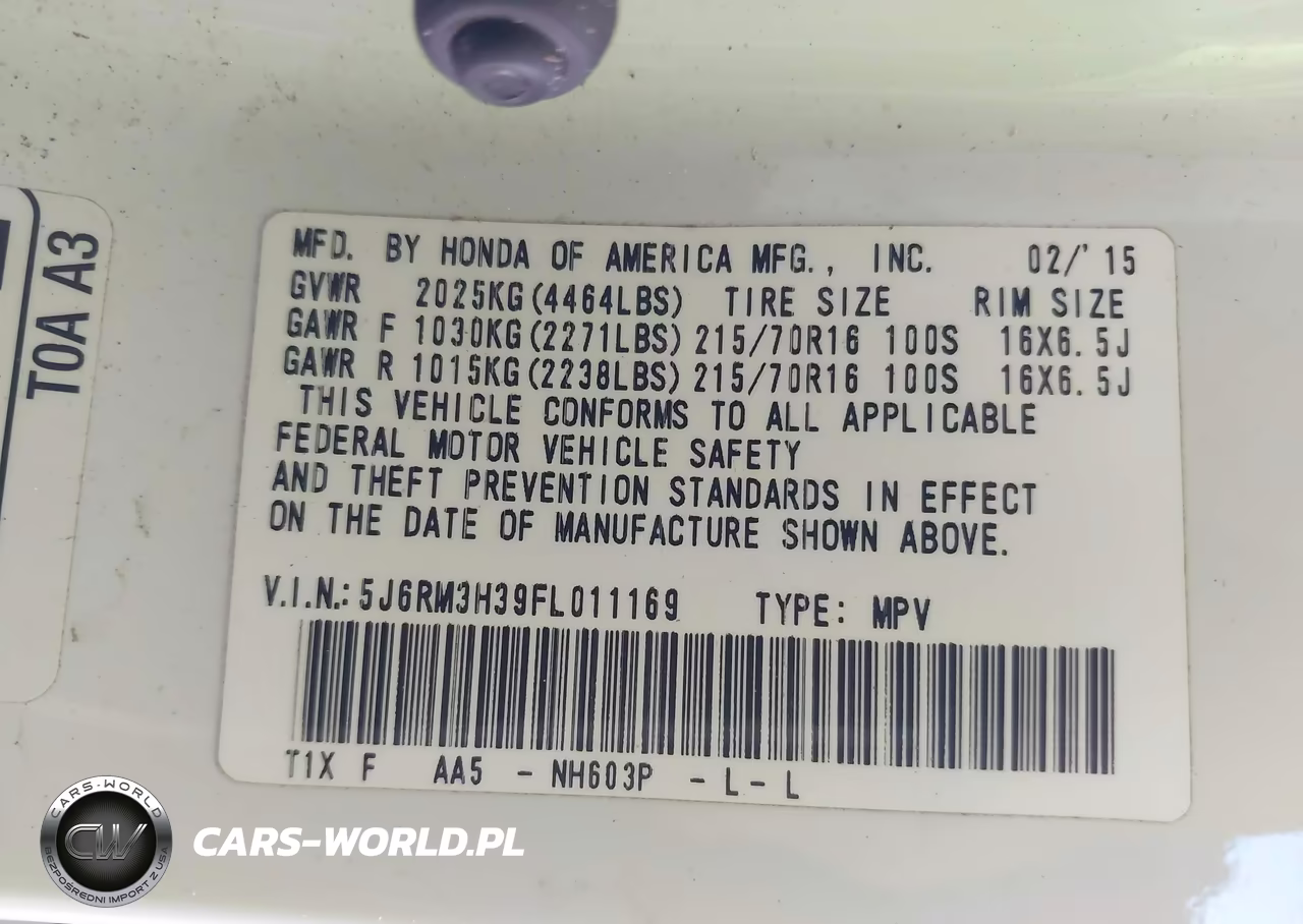 2015 Honda Cr-V Lx VIN:5J6RM3H39FL011169 - 9