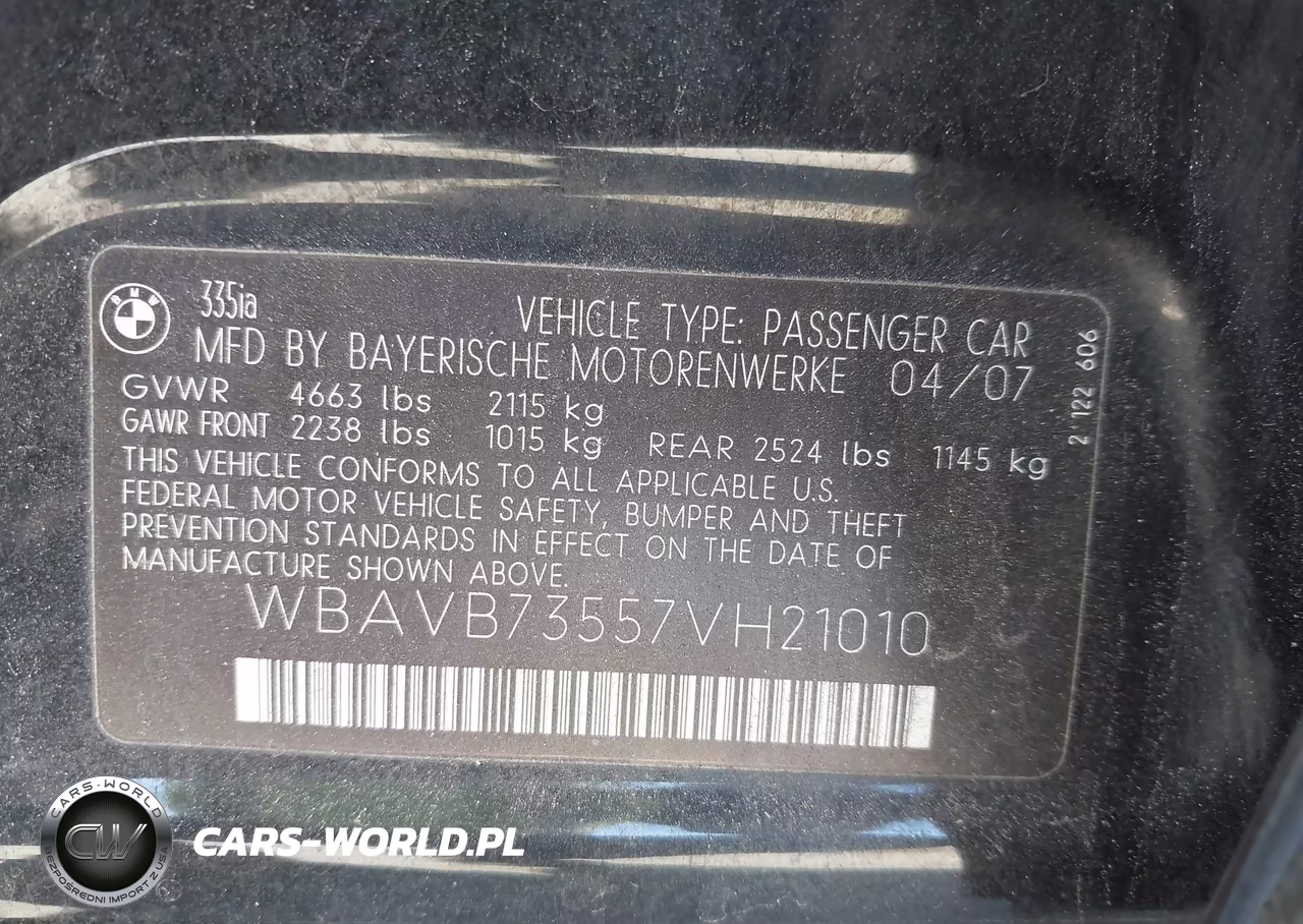 2007 BMW 335I VIN:WBAVB73557VH21010 - 9