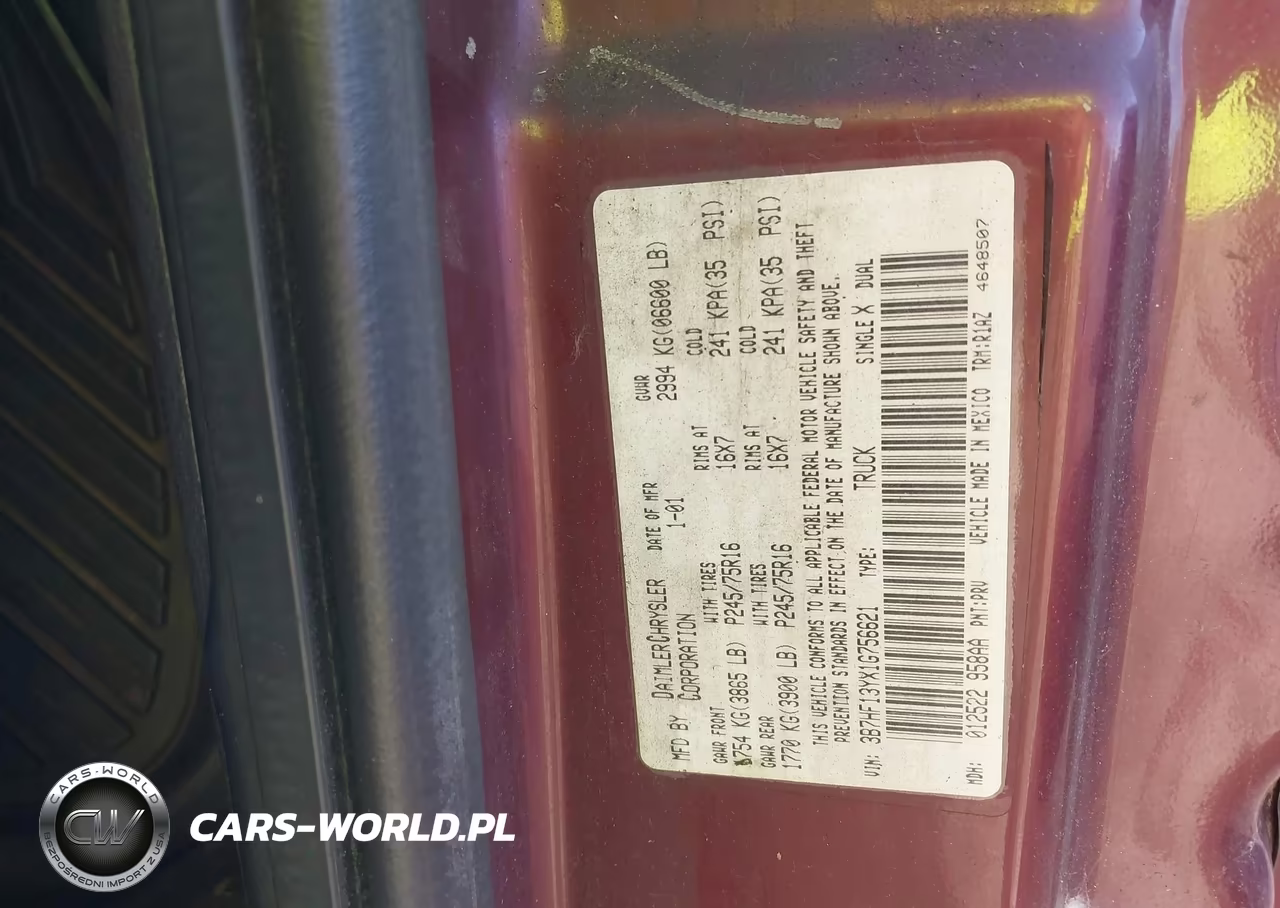 2001 Dodge Ram 1500 St VIN:3B7HF13YX1G756621 - 9