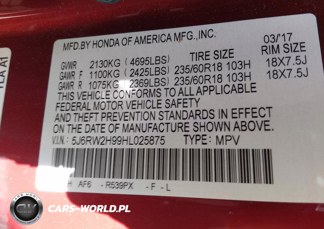 2017 Honda Cr-V Touring VIN:5J6RW2H99HL025875 - 9
