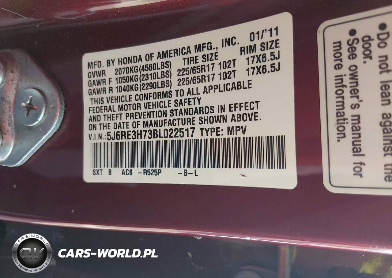 2011 Honda Cr-V Ex-L VIN:5J6RE3H73BL022517 - 9