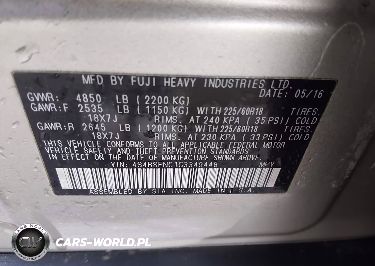 2016 Subaru Outback 3.6R Limited VIN:4S4BSENC1G3349448 - 9