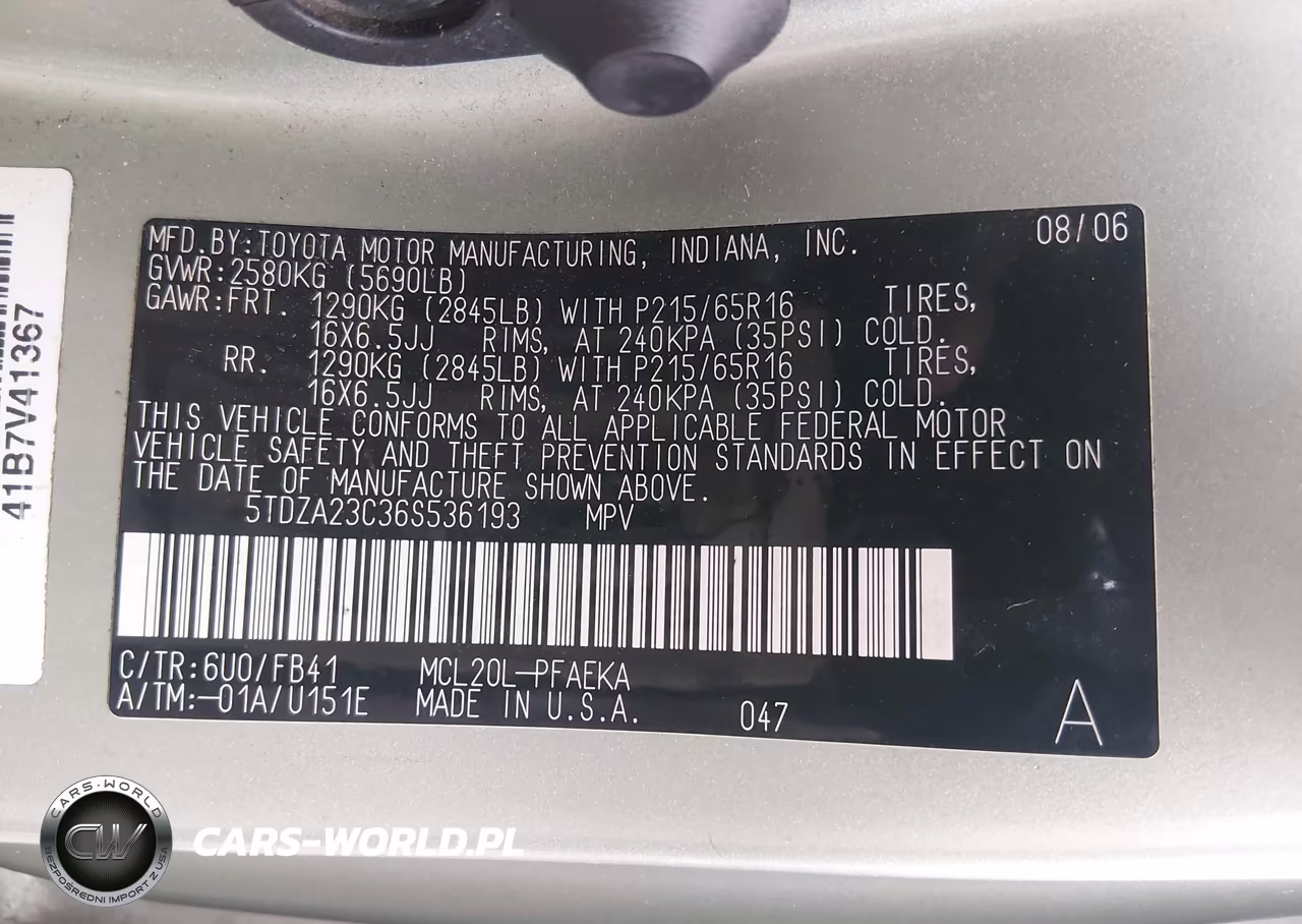 2006 Toyota Sienna Ce VIN:5TDZA23C36S536193 - 9