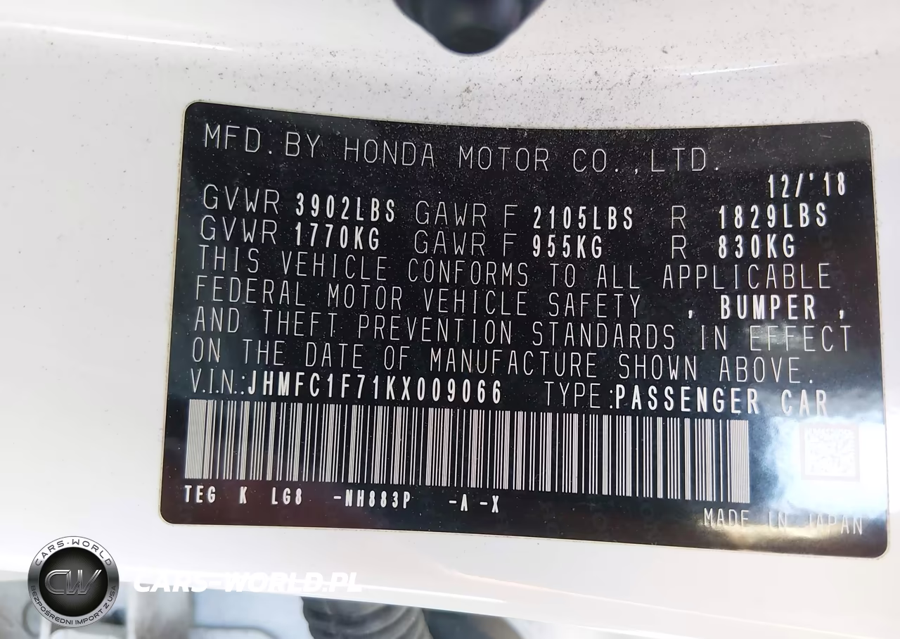 2019 Honda Civic Ex-L VIN:JHMFC1F71KX009066 - 17