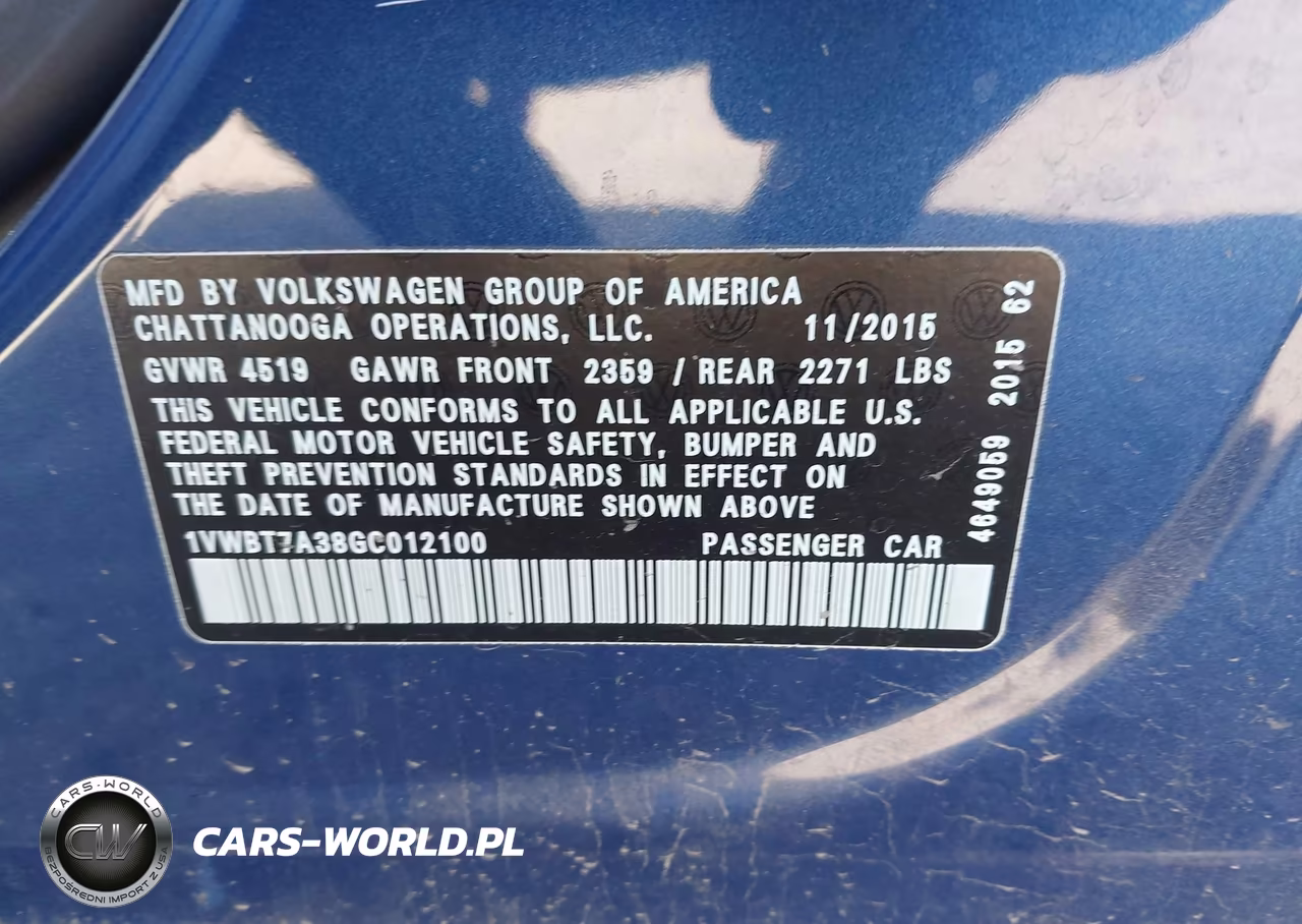2016 Volkswagen Passat 1.8T Se VIN:1VWBT7A38GC012100 - 9