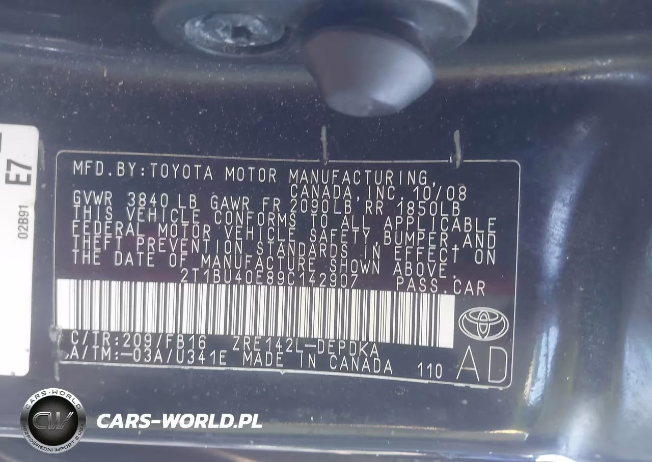2009 Toyota Corolla Le VIN:2T1BU40E89C142907 - 9