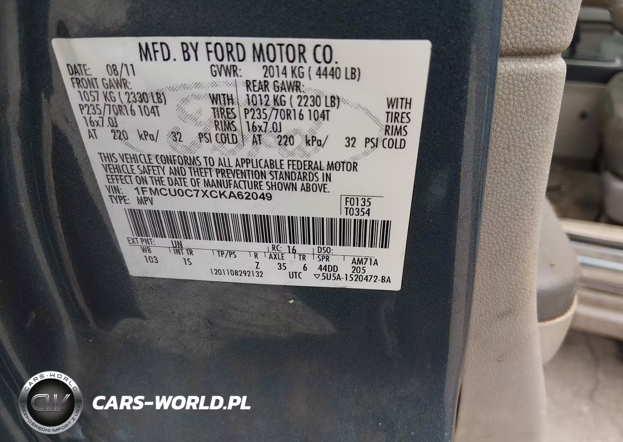 2012 Ford Escape Xls VIN:1FMCU0C7XCKA62049 - 9