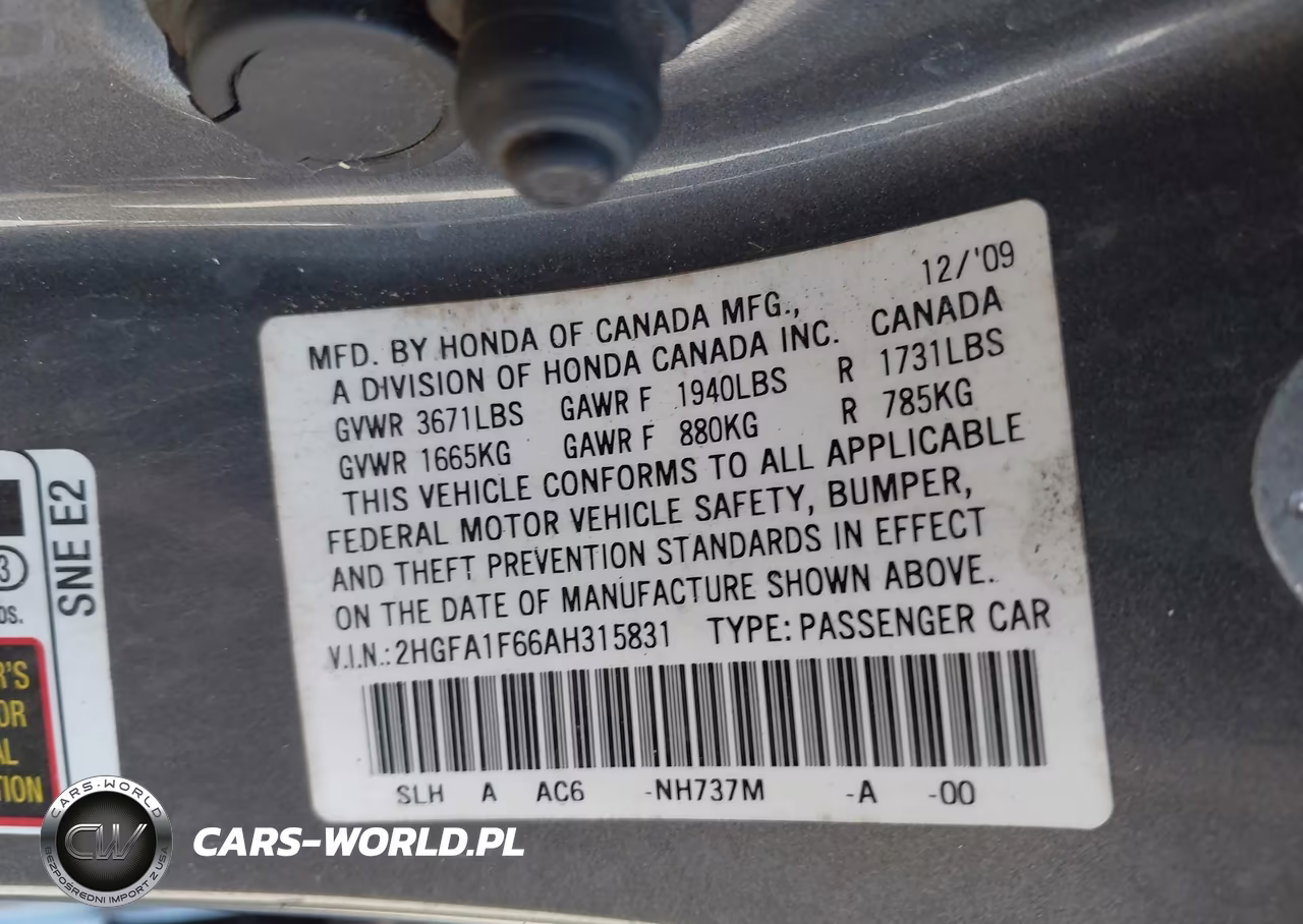 2010 Honda Civic Lx-S VIN:2HGFA1F66AH315831 - 9