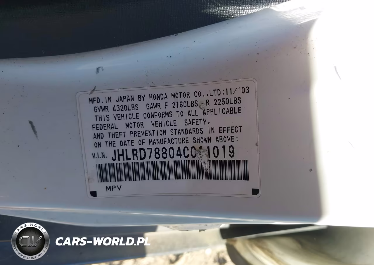 2004 Honda Cr-V Ex VIN:JHLRD78804C011019 - 9