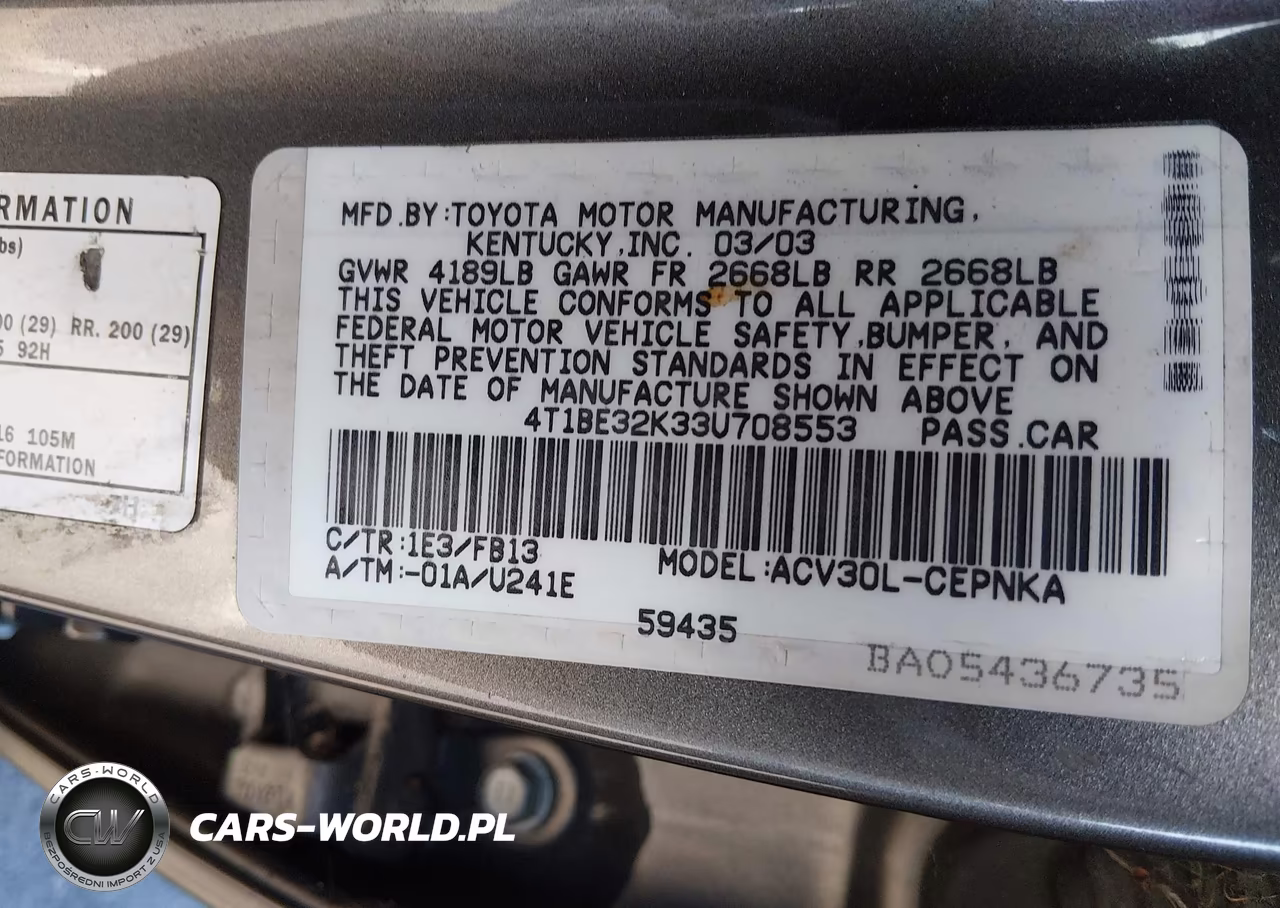 2003 Toyota Camry Le VIN:4T1BE32K33U708553 - 9