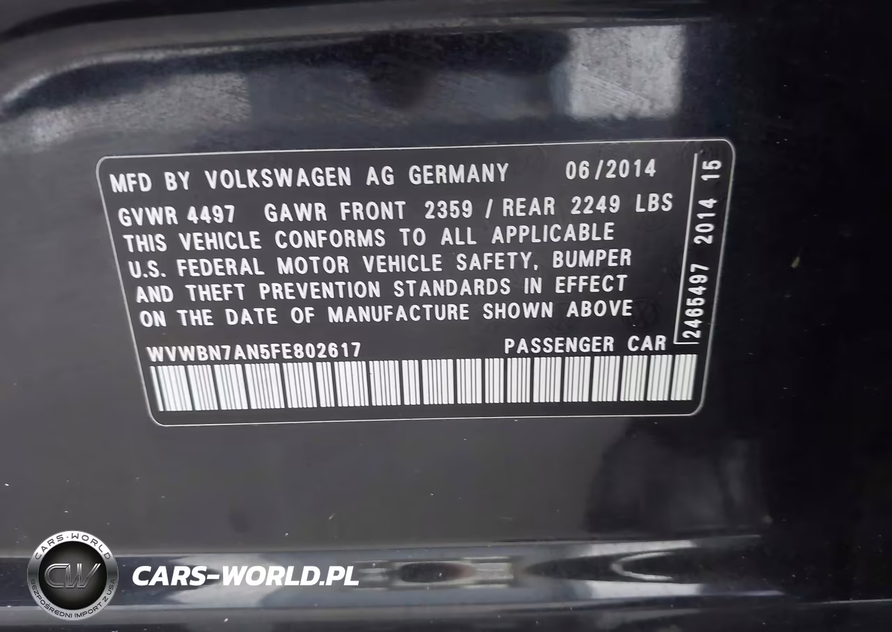 2015 Volkswagen Cc 2.0T Sport VIN:WVWBN7AN5FE802617 - 9