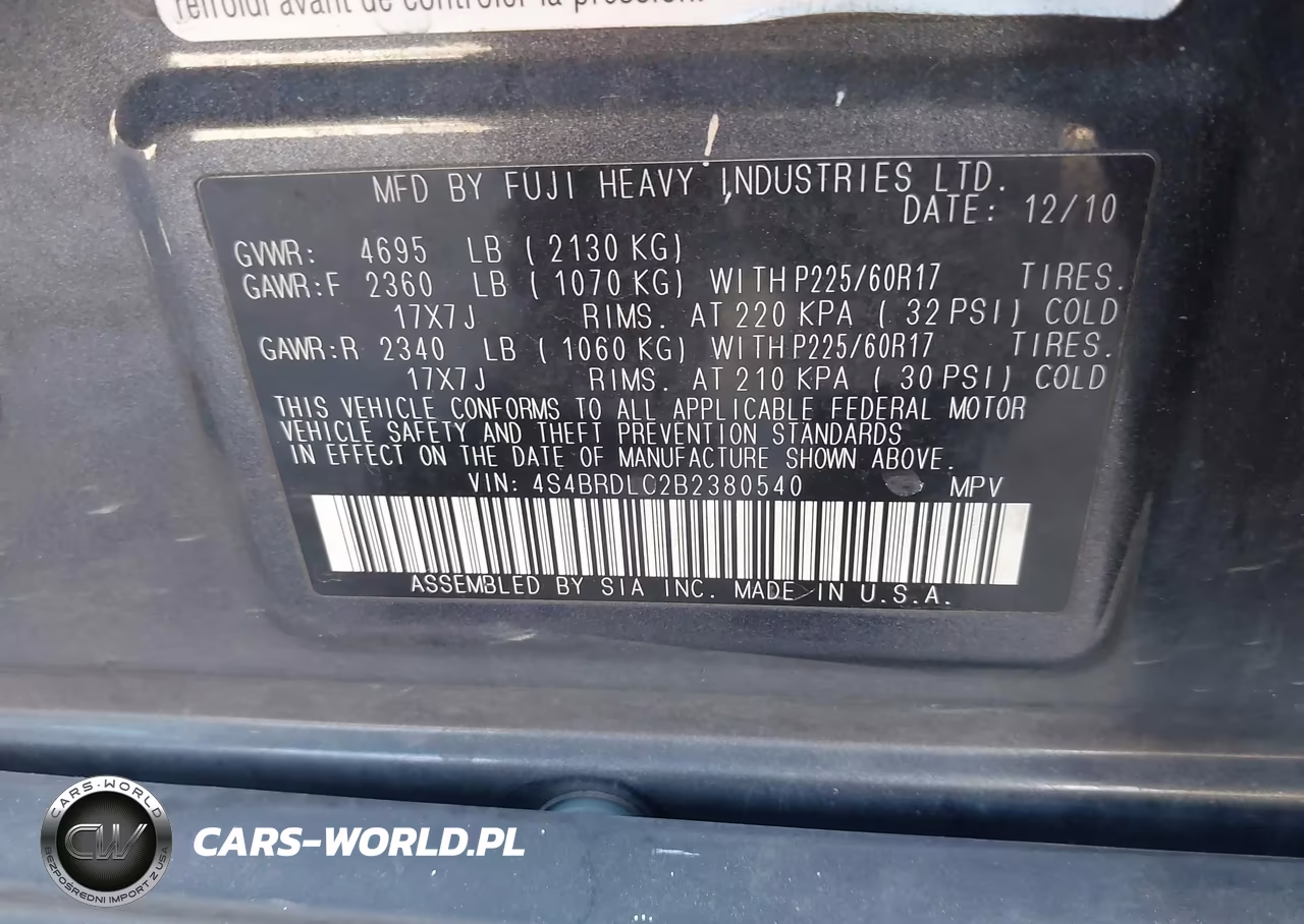 2011 Subaru Outback 3.6R Limited VIN:4S4BRDLC2B2380540 - 9
