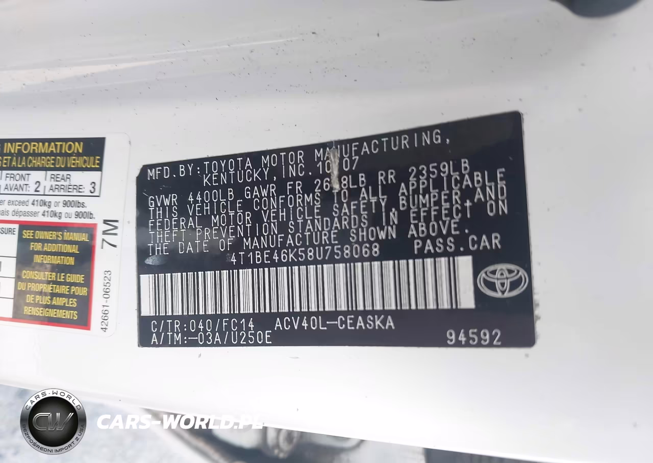 2008 Toyota Camry Se VIN:4T1BE46K58U758068 - 9