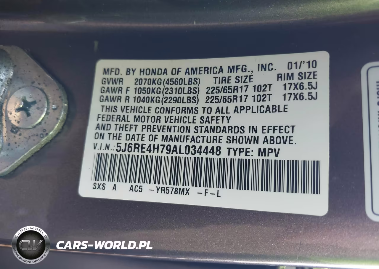 2010 Honda Cr-V Ex-L VIN:5J6RE4H79AL034448 - 9