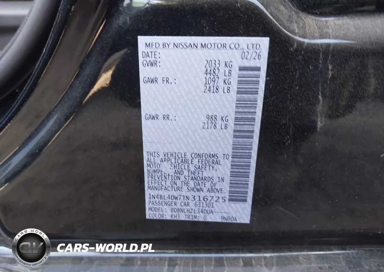 2026 Nissan Altima Sv Awd VIN:1N4BL4DW7TN316725 - 9