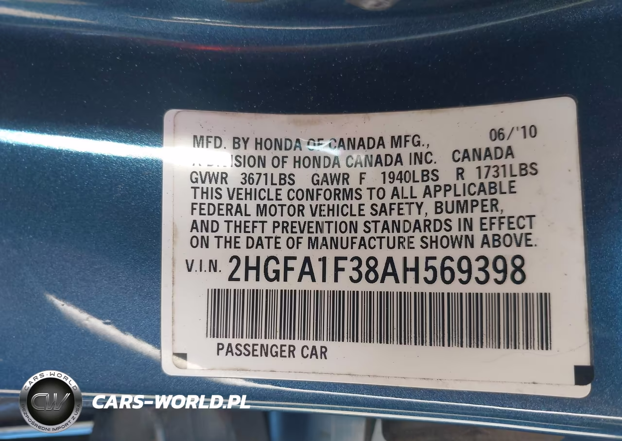 2010 Honda Civic Vp VIN:2HGFA1F38AH569398 - 9