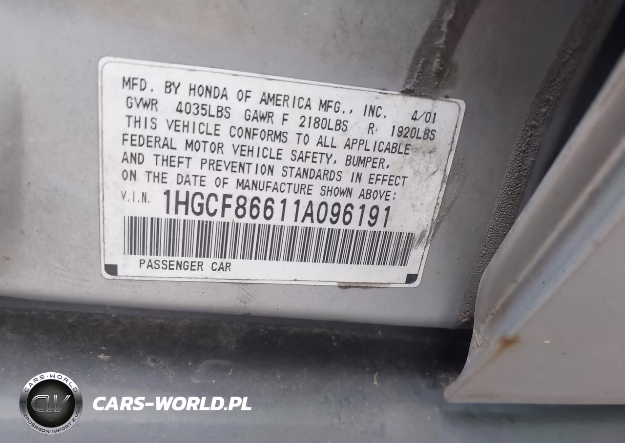 2001 Honda Accord Value Package VIN:1HGCF86611A096191 - 9