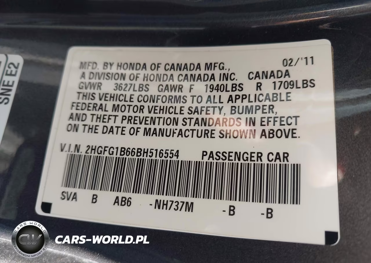 2011 Honda Civic Lx VIN:2HGFG1B66BH516554 - 9
