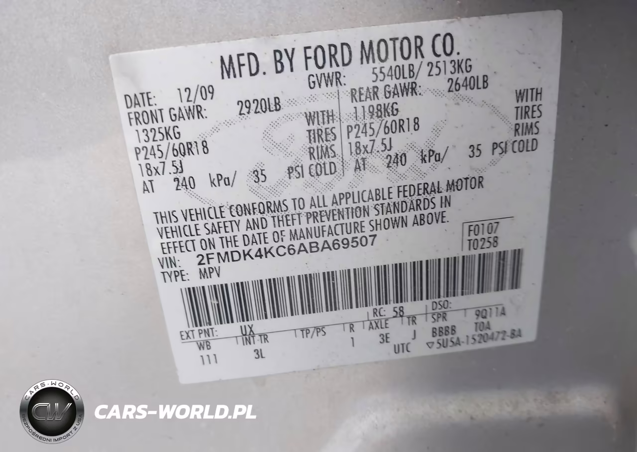 2010 Ford Edge Limited VIN:2FMDK4KC6ABA69507 - 9