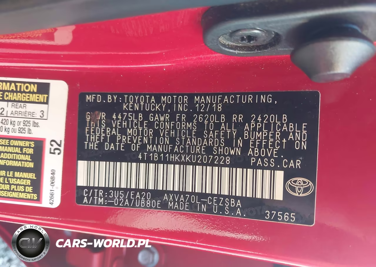 2019 Toyota Camry Se VIN:4T1B11HKXKU207228 - 9