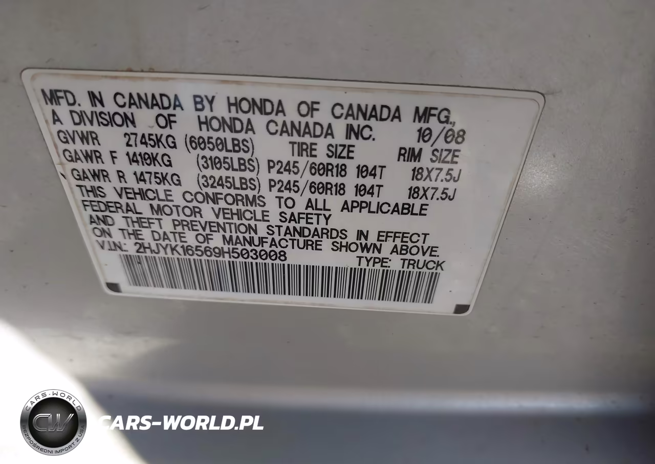2009 Honda Ridgeline Rtl VIN:2HJYK16569H503008 - 9