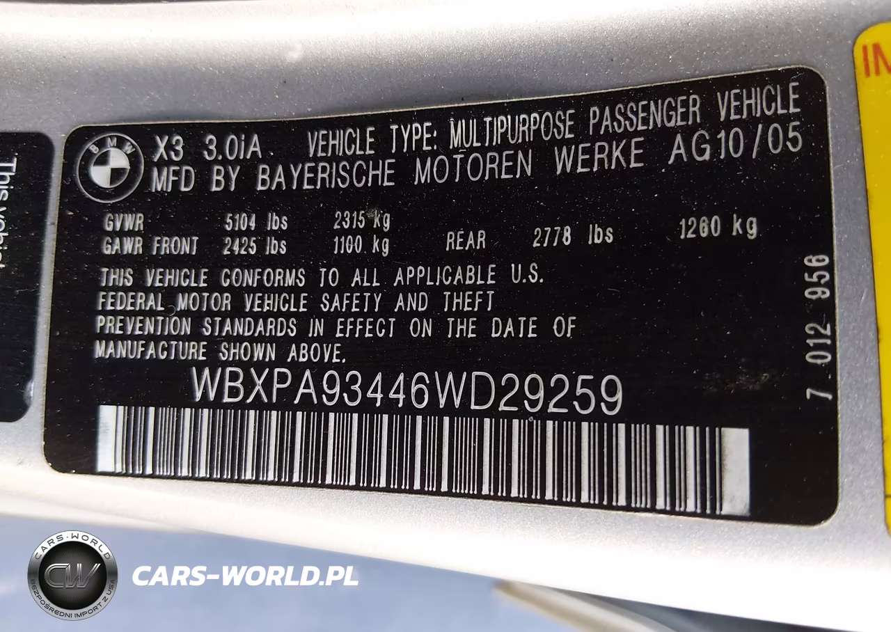 2006 BMW X3 3.0I VIN:WBXPA93446WD29259 - 9