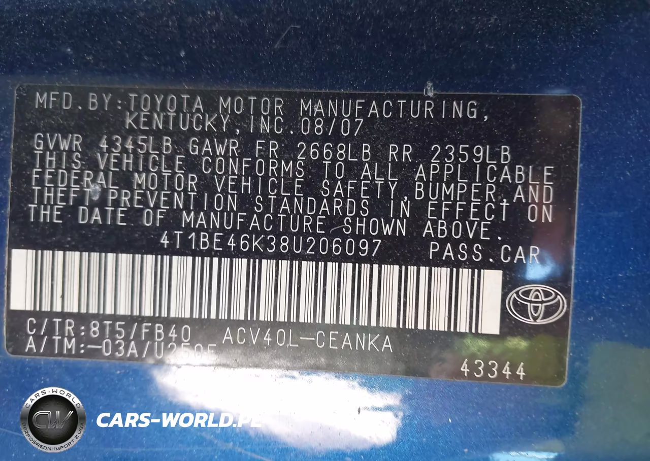 2008 Toyota Camry Le VIN:4T1BE46K38U206097 - 9
