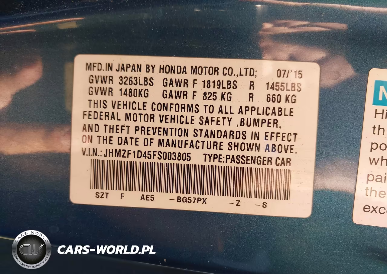 2015 Honda Cr-Z VIN:JHMZF1D45FS003805 - 9
