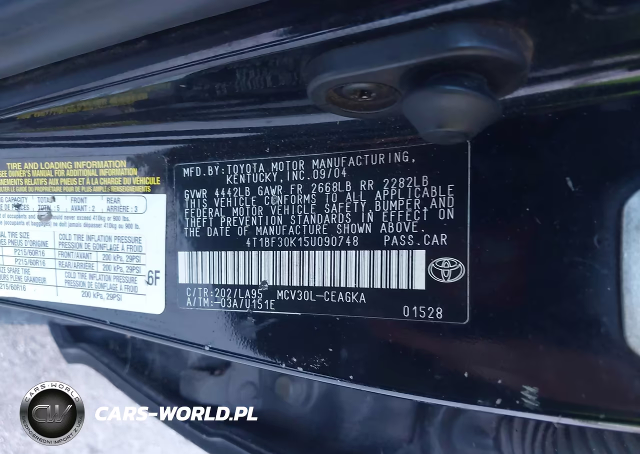 2005 Toyota Camry Xle V6 VIN:4T1BF30K15U090748 - 9