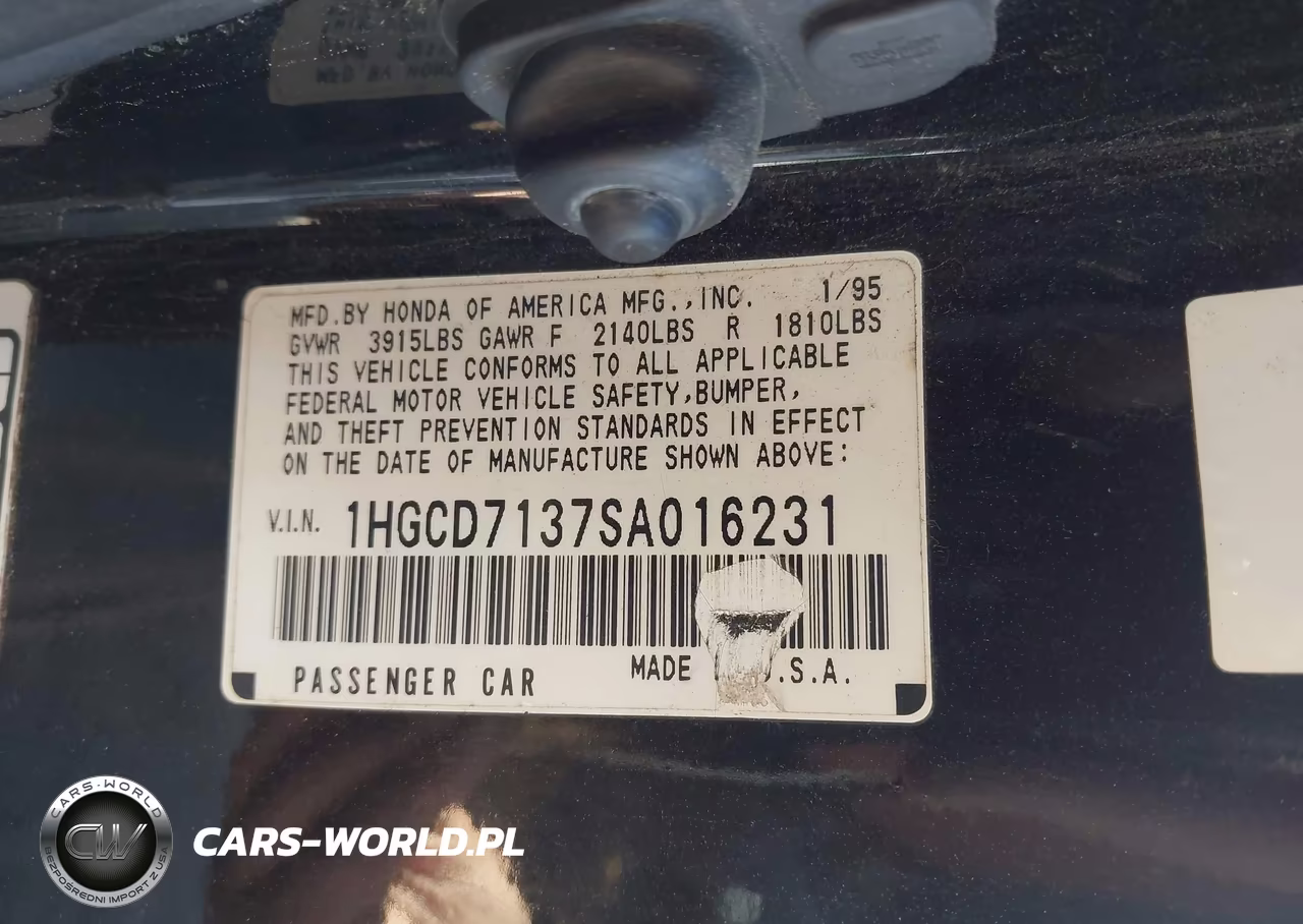 1995 Honda Accord Lx VIN:1HGCD7137SA016231 - 9