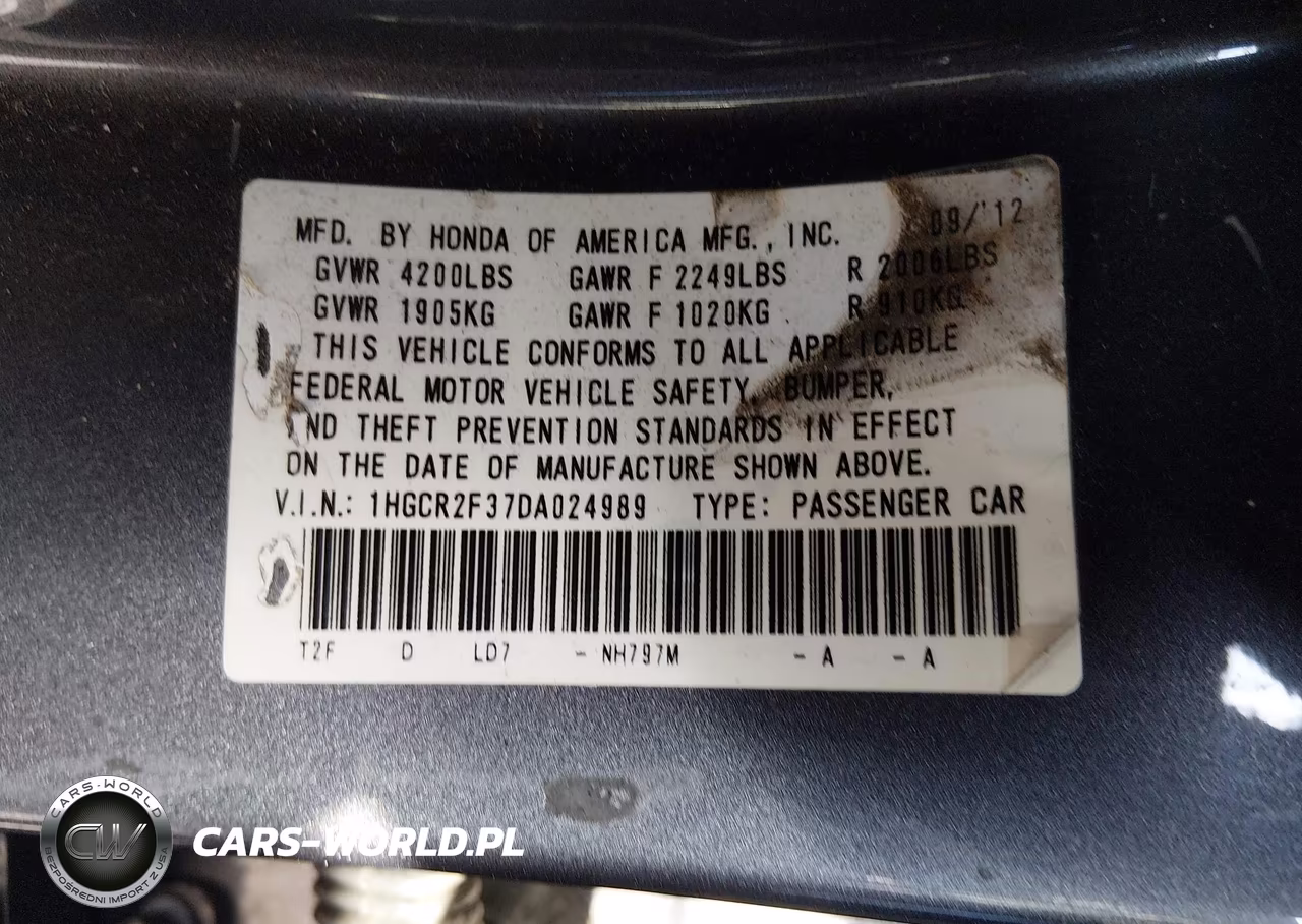2013 Honda Accord Lx VIN:1HGCR2F37DA024989 - 9
