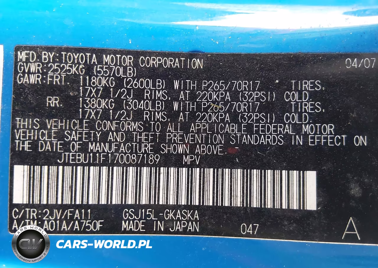 2007 Toyota Fj Cruiser VIN:JTEBU11F170087189 - 9