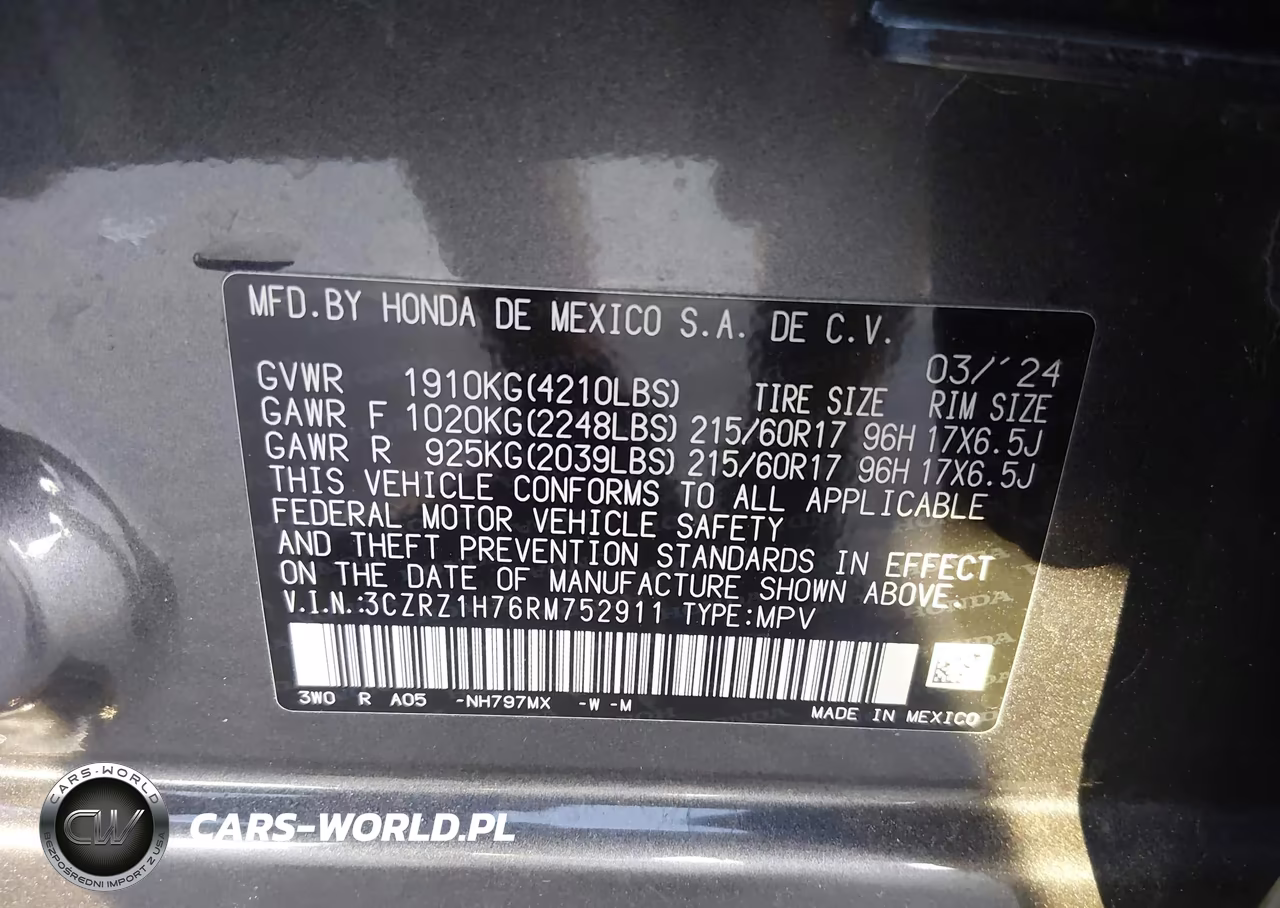 2024 Honda Hr-V 2Wd Ex-L-2Wd Ex-L W-O Bsi VIN:3CZRZ1H76RM752911 - 9