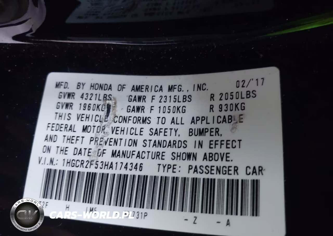 2017 Honda Accord Sport VIN:1HGCR2F53HA174346 - 9