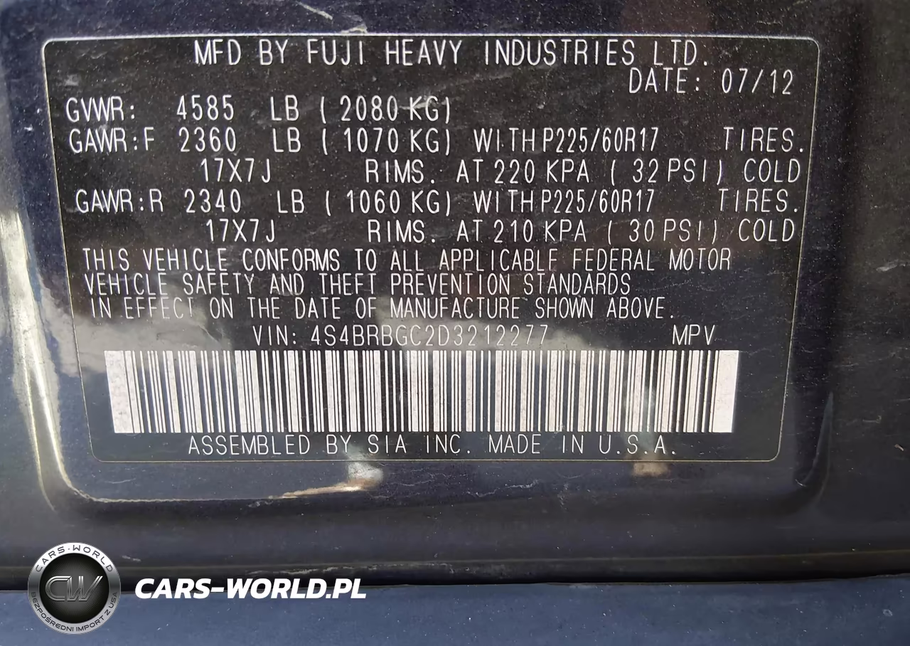 2013 Subaru Outback 2.5I Premium VIN:4S4BRBGC2D3212277 - 9