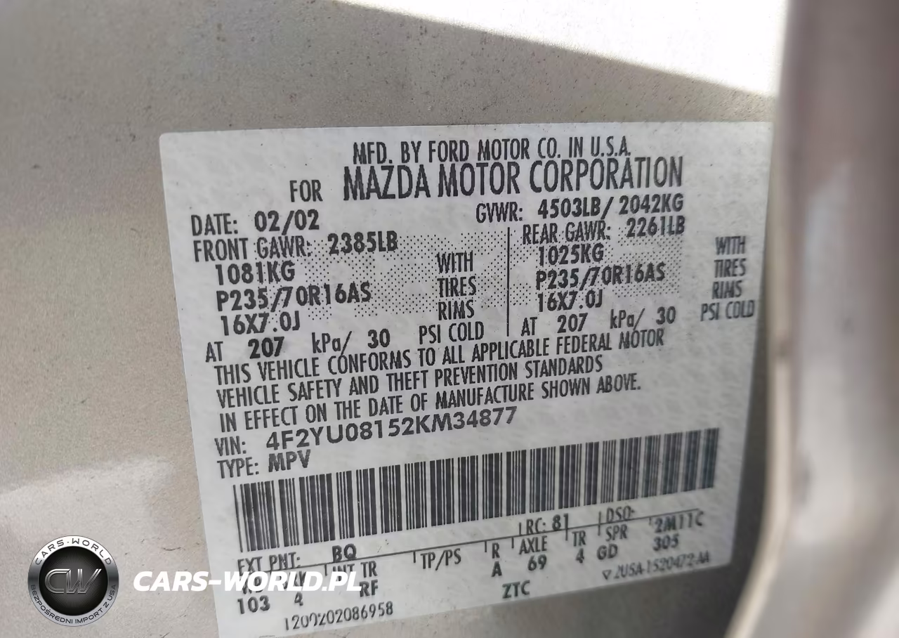 2002 Mazda Tribute Es V6-Lx V6 VIN:4F2YU08152KM34877 - 9