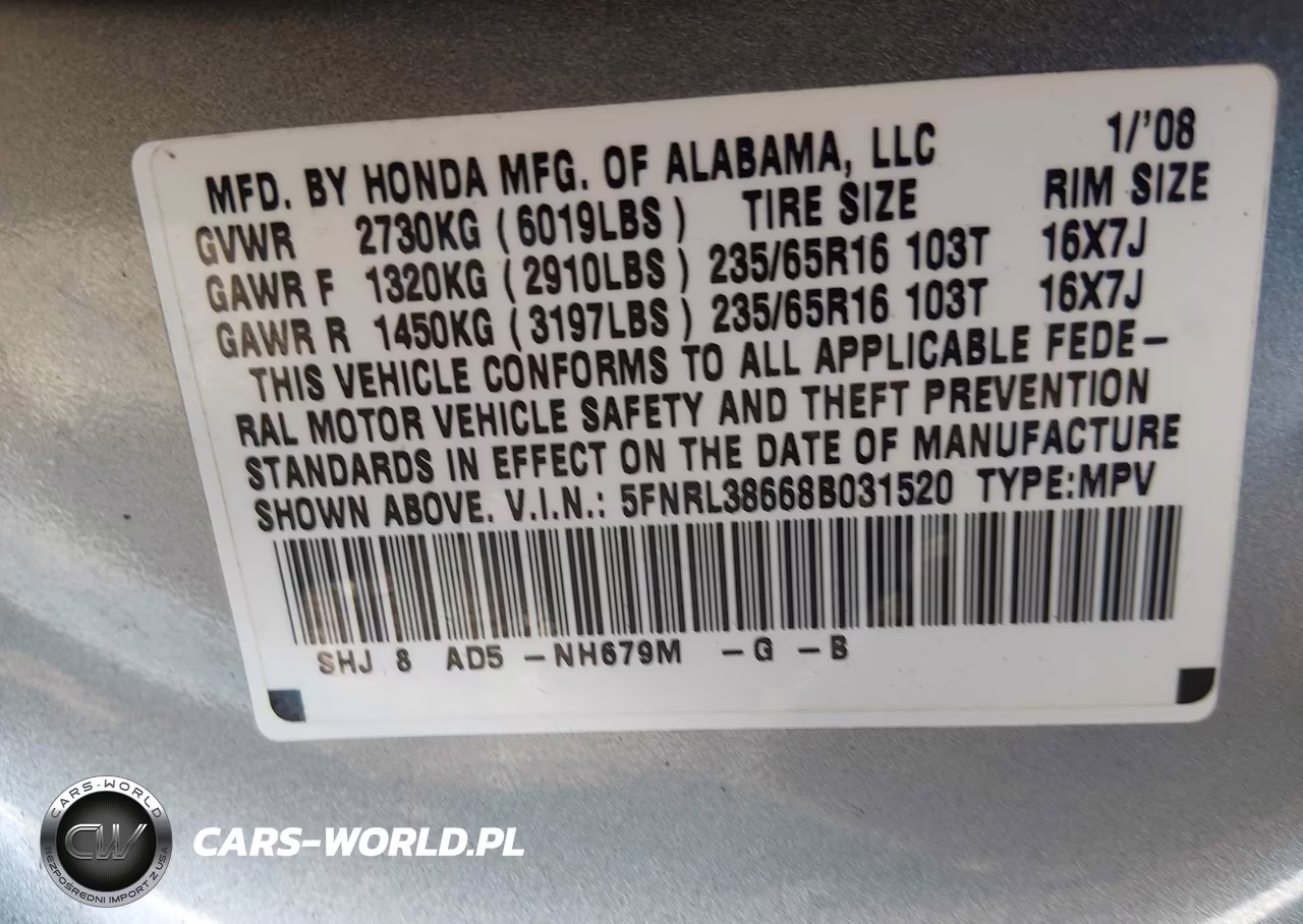 2008 Honda Odyssey Ex-L VIN:5FNRL38668B031520 - 9