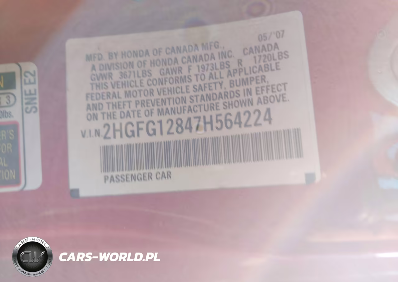 2007 Honda Civic Ex VIN:2HGFG12847H564224 - 9
