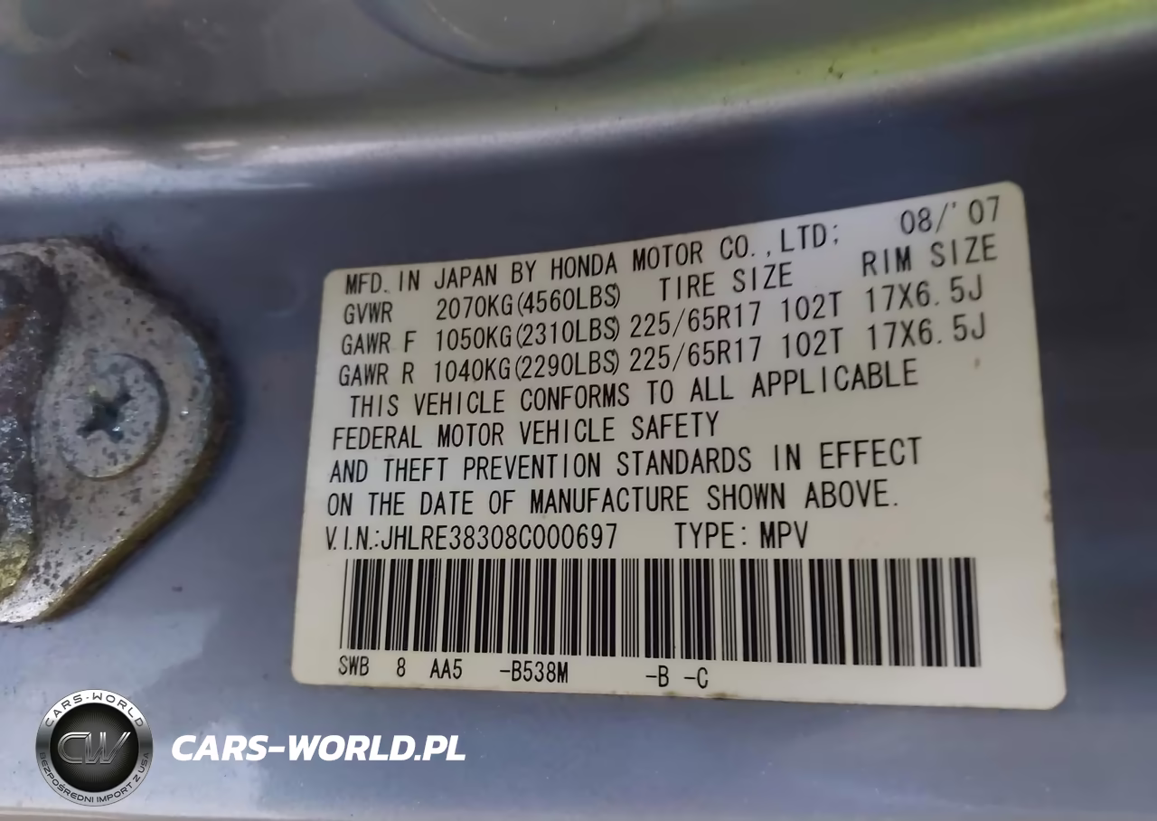 2008 Honda Cr-V Lx VIN:JHLRE38308C000697 - 9
